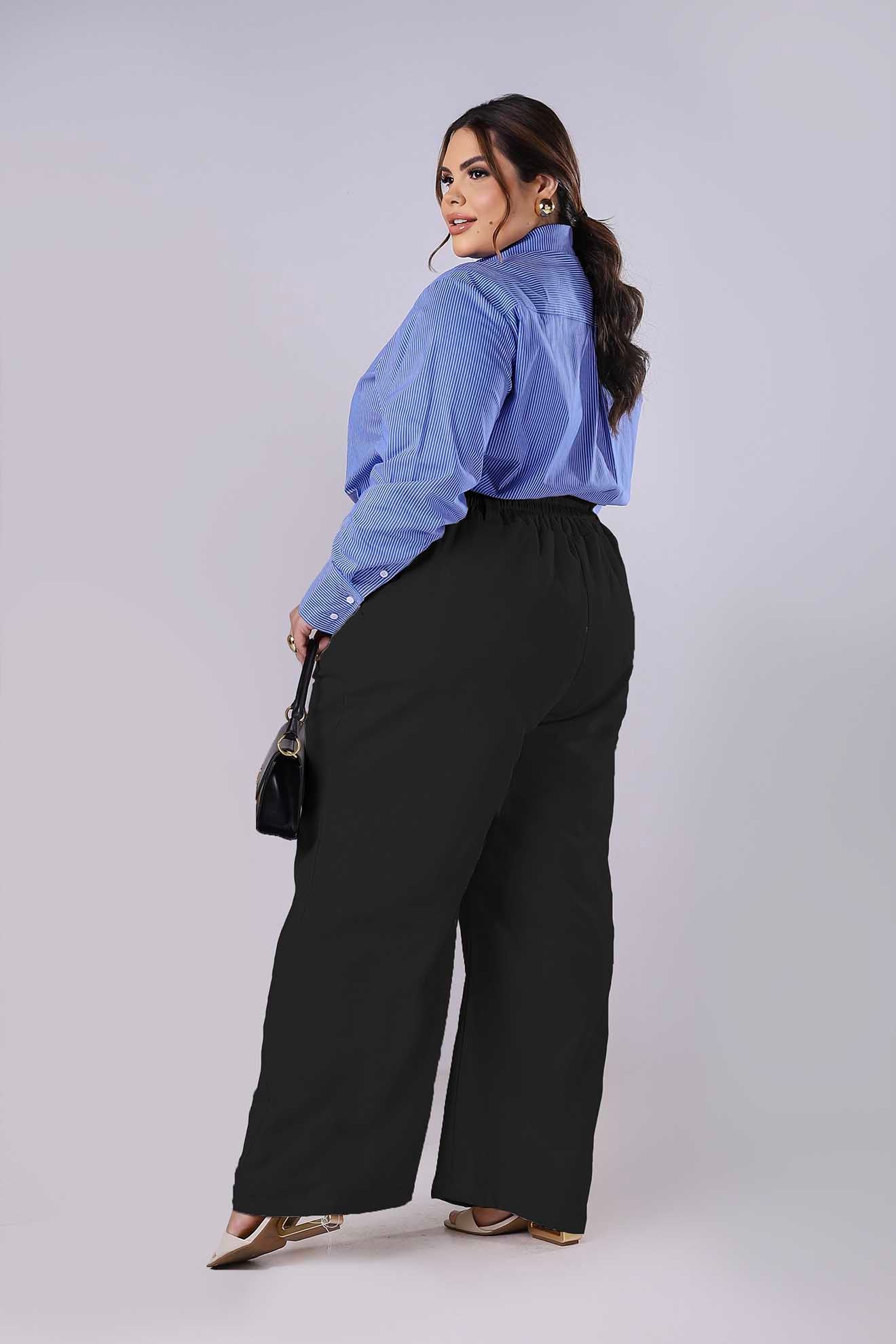 Calça Pantalona de Linho com Pregas Preta
