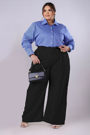 Calça Pantalona de Linho com Pregas Preta