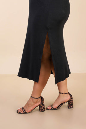 Vestido Midi Ribana Canelada com Fenda Lateral